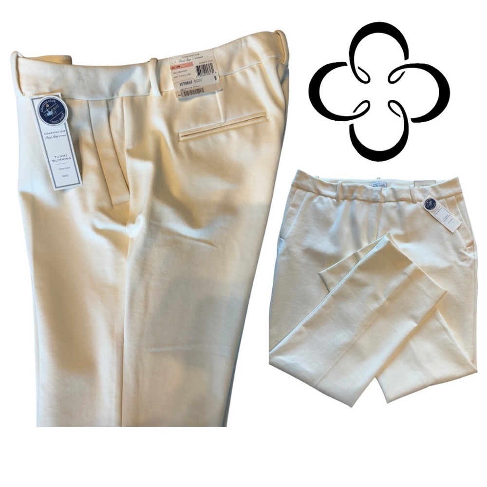 NWT Classic Fit Tummy Slimming Ivory Wide Leg Trousers 14W XL New Pockets